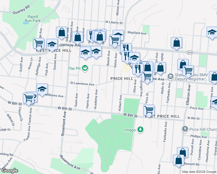 map of restaurants, bars, coffee shops, grocery stores, and more near 892 Beech Avenue in Cincinnati
