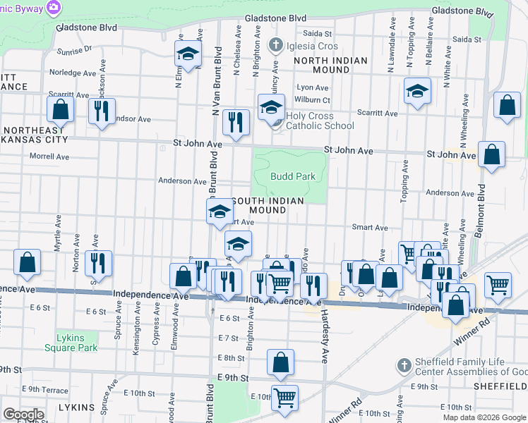 map of restaurants, bars, coffee shops, grocery stores, and more near 312 Quincy Ave in Kansas City