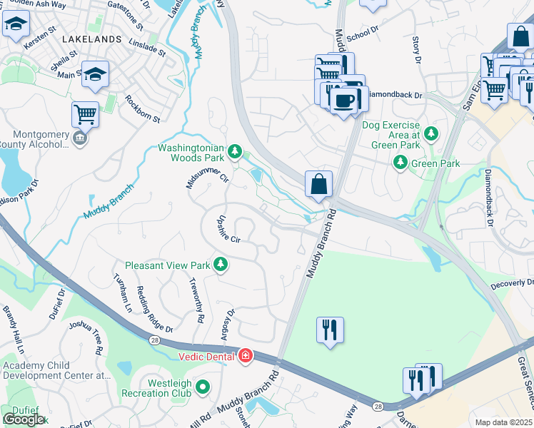 map of restaurants, bars, coffee shops, grocery stores, and more near 903 Hillside Lake Terrace in Gaithersburg
