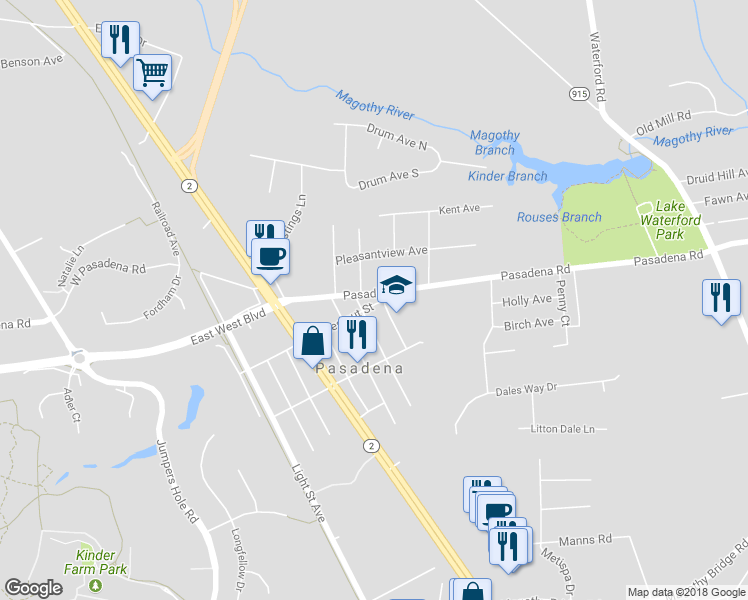 map of restaurants, bars, coffee shops, grocery stores, and more near 2 Spruce Avenue in Pasadena