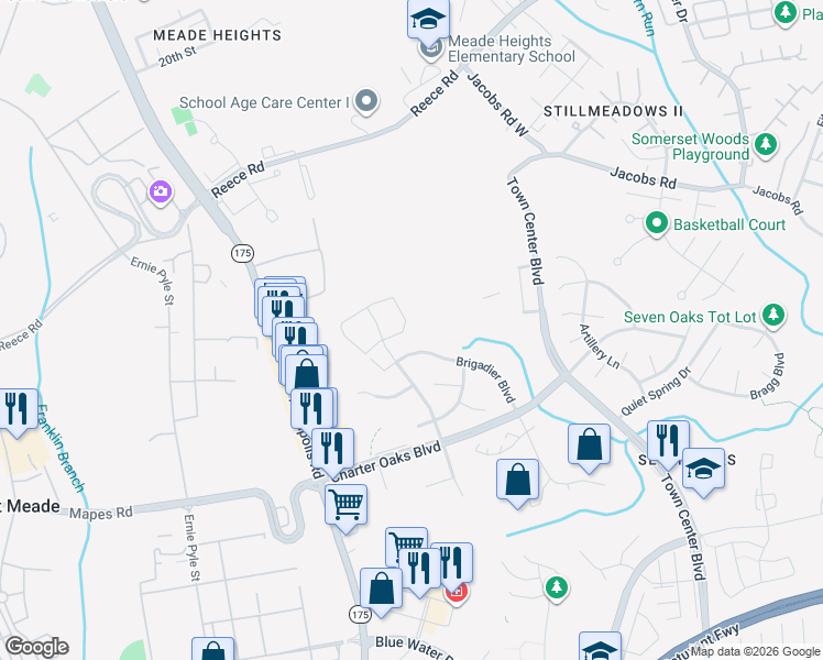 map of restaurants, bars, coffee shops, grocery stores, and more near 2120 Commissary Circle in Odenton
