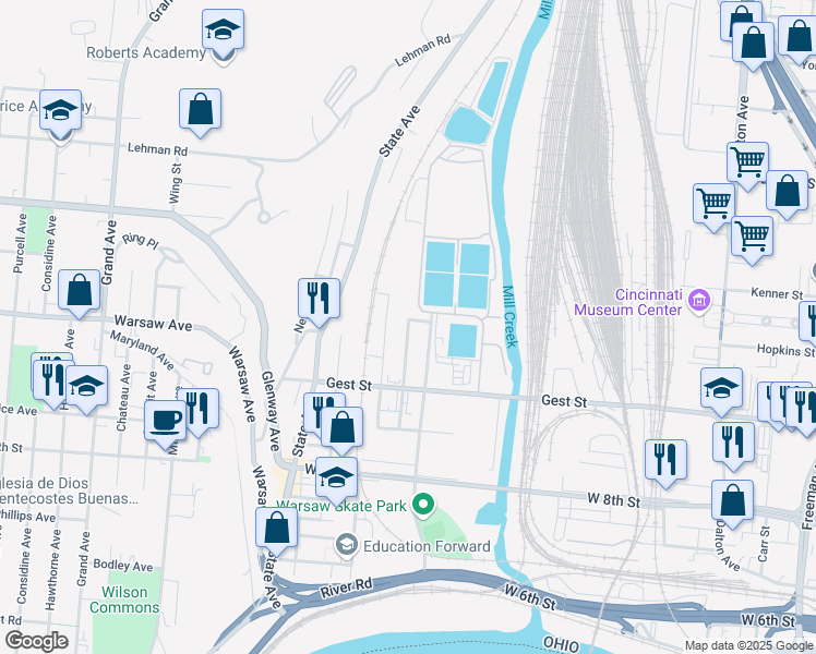 map of restaurants, bars, coffee shops, grocery stores, and more near 1081 Woodrow Street in Cincinnati