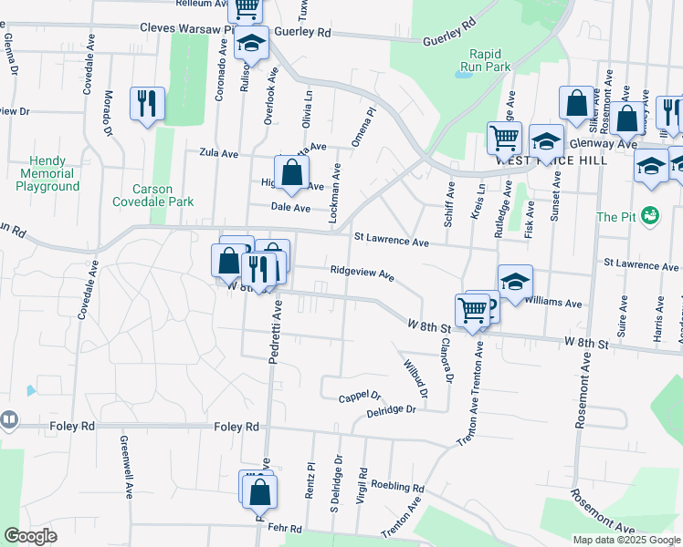 map of restaurants, bars, coffee shops, grocery stores, and more near in Cincinnati