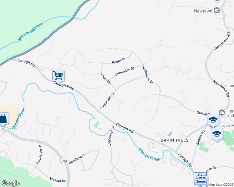 map of restaurants, bars, coffee shops, grocery stores, and more near 5938 Turpin Hills Drive in Cincinnati