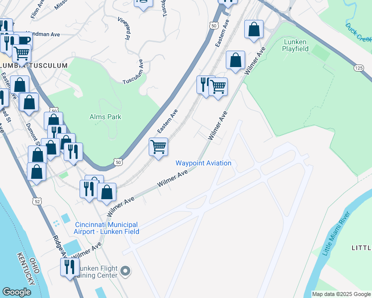 map of restaurants, bars, coffee shops, grocery stores, and more near in Cincinnati