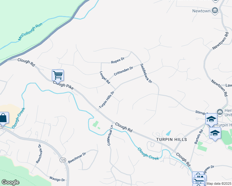 map of restaurants, bars, coffee shops, grocery stores, and more near 5938 Turpin Hills Drive in Cincinnati