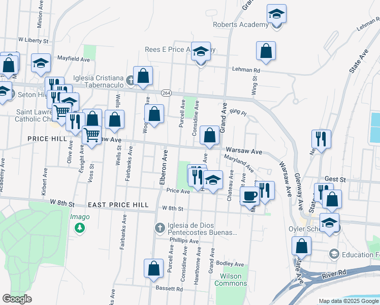 map of restaurants, bars, coffee shops, grocery stores, and more near 970 Purcell Avenue in Cincinnati