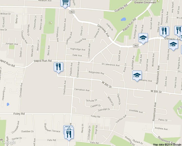 map of restaurants, bars, coffee shops, grocery stores, and more near in Cincinnati