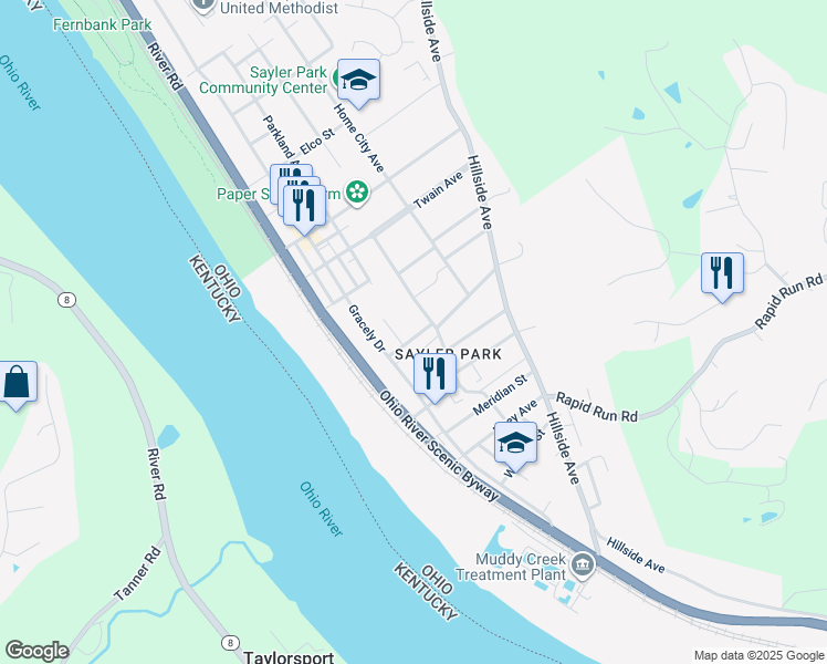 map of restaurants, bars, coffee shops, grocery stores, and more near 131 Zinn Place in Cincinnati