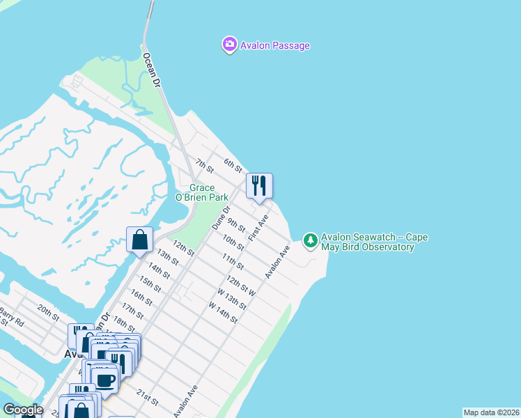 map of restaurants, bars, coffee shops, grocery stores, and more near 700 First Avenue in Avalon