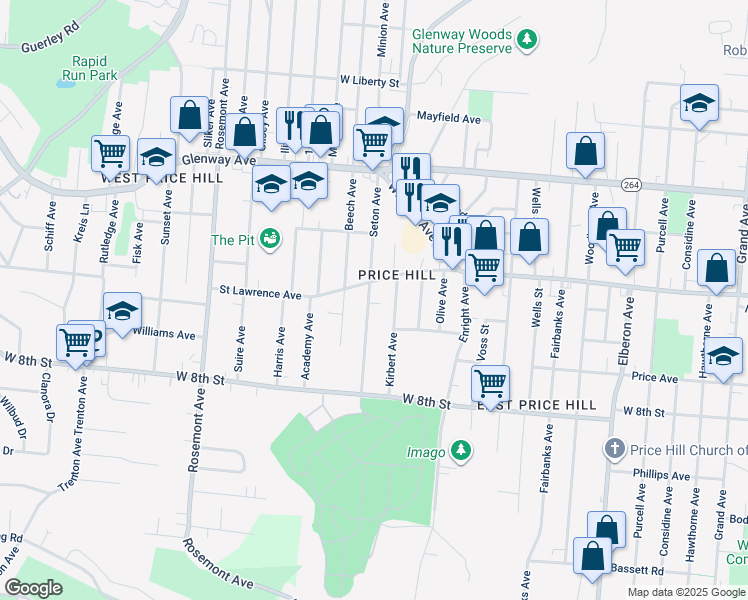 map of restaurants, bars, coffee shops, grocery stores, and more near 952 Seton Avenue in Cincinnati