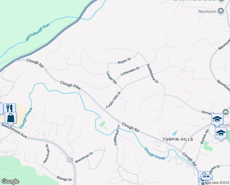 map of restaurants, bars, coffee shops, grocery stores, and more near 5938 Turpin Hills Drive in Cincinnati