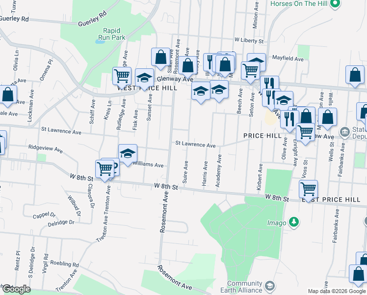 map of restaurants, bars, coffee shops, grocery stores, and more near 929 Suire Avenue in Cincinnati
