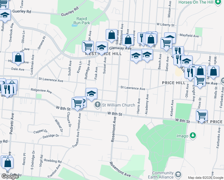 map of restaurants, bars, coffee shops, grocery stores, and more near 926 Rosemont Avenue in Cincinnati