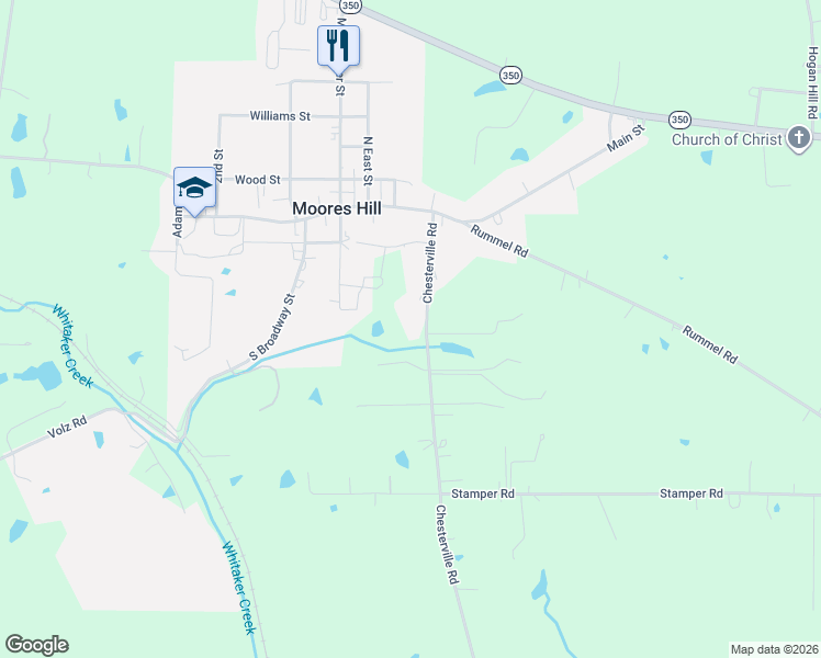 map of restaurants, bars, coffee shops, grocery stores, and more near 14585 Chesterville Road in Moores Hill