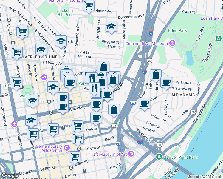 map of restaurants, bars, coffee shops, grocery stores, and more near 528 Reading Road in Cincinnati