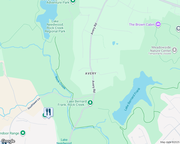 map of restaurants, bars, coffee shops, grocery stores, and more near 15506 Avery Road in Rockville