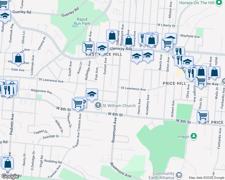 map of restaurants, bars, coffee shops, grocery stores, and more near 926 Rosemont Avenue in Cincinnati