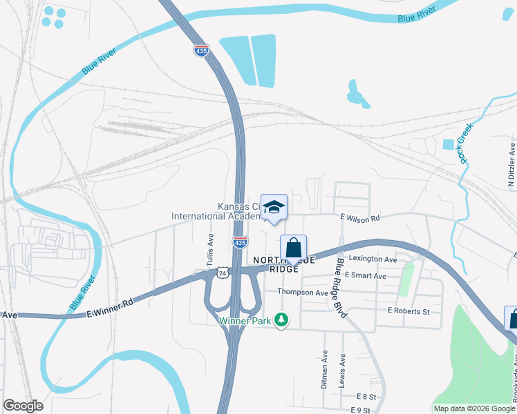 map of restaurants, bars, coffee shops, grocery stores, and more near 8310 Wilson Road in Kansas City