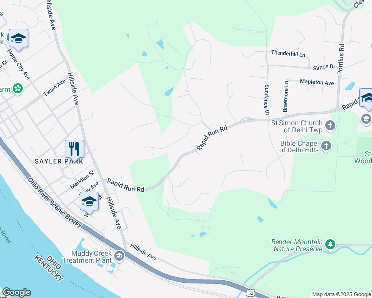 map of restaurants, bars, coffee shops, grocery stores, and more near 6794 Rapid Run Road in Cincinnati