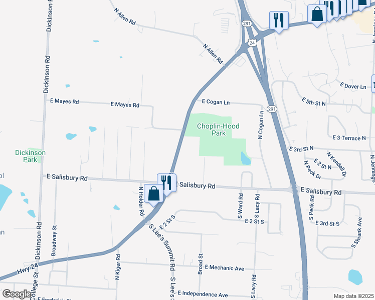 map of restaurants, bars, coffee shops, grocery stores, and more near 15605 East US Highway 24 in Independence