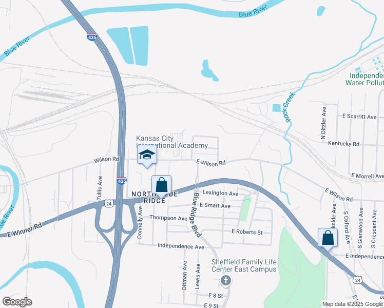 map of restaurants, bars, coffee shops, grocery stores, and more near 8622 East Wilson Road in Independence