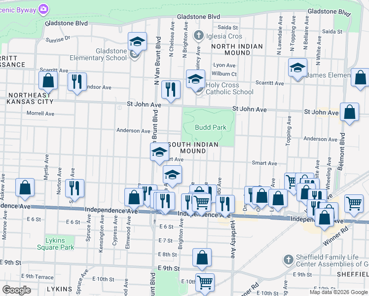 map of restaurants, bars, coffee shops, grocery stores, and more near 312 Quincy Avenue in Kansas City