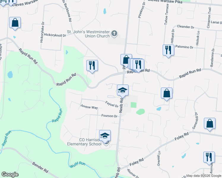 map of restaurants, bars, coffee shops, grocery stores, and more near 813 Neeb Road in Cincinnati
