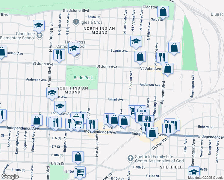 map of restaurants, bars, coffee shops, grocery stores, and more near 320 Oakley Avenue in Kansas City