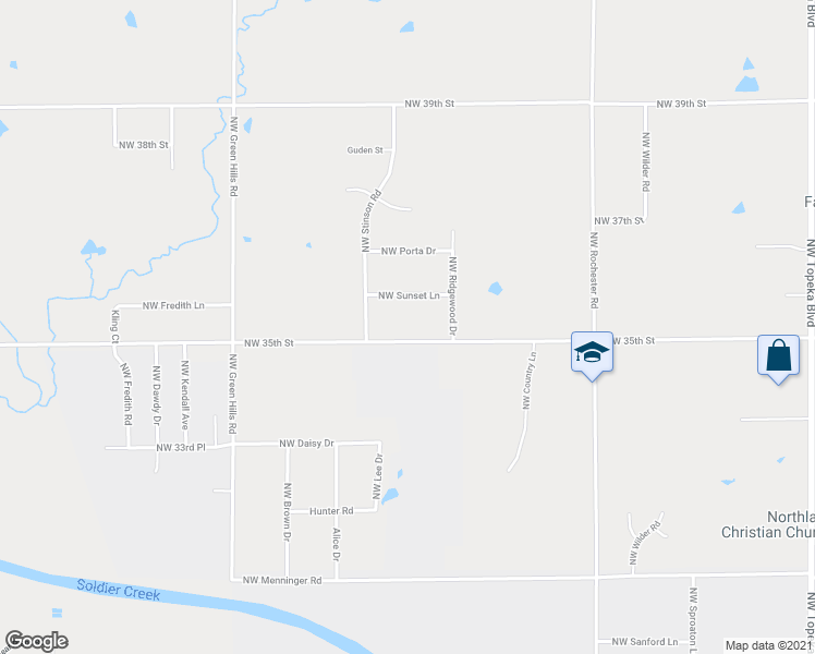 map of restaurants, bars, coffee shops, grocery stores, and more near 1210 NW 35th St in Topeka