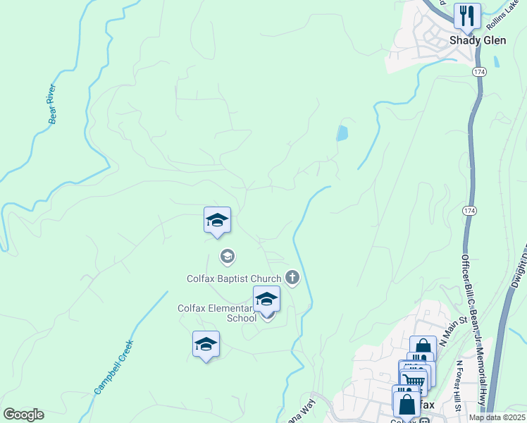 map of restaurants, bars, coffee shops, grocery stores, and more near 24990 Ben Taylor Road in Colfax