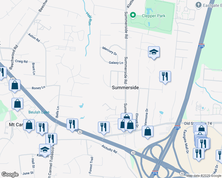 map of restaurants, bars, coffee shops, grocery stores, and more near 621 Fern Court in Cincinnati