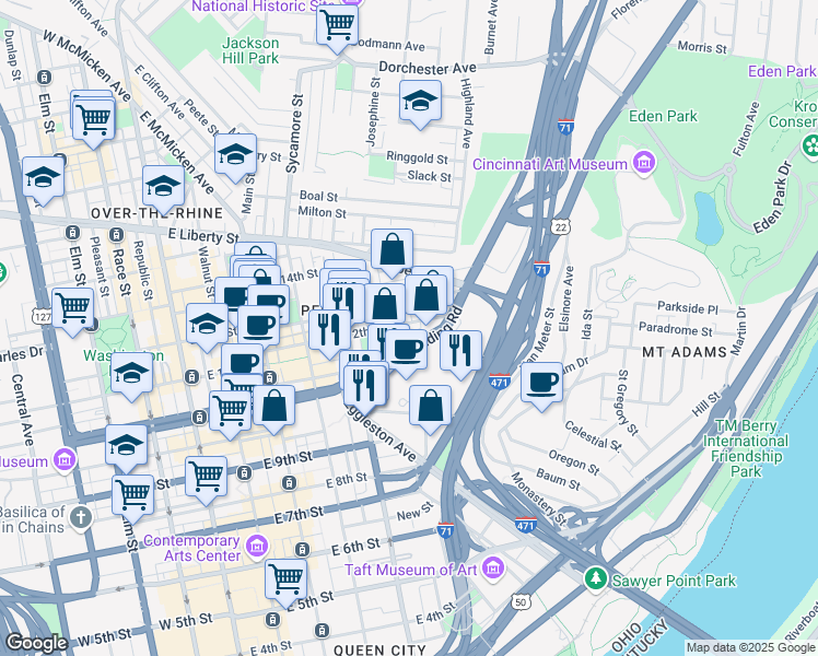 map of restaurants, bars, coffee shops, grocery stores, and more near 528 Reading Road in Cincinnati