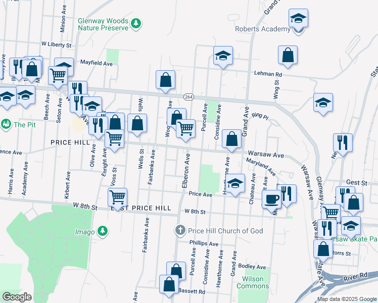 map of restaurants, bars, coffee shops, grocery stores, and more near 971 Elberon Avenue in Cincinnati