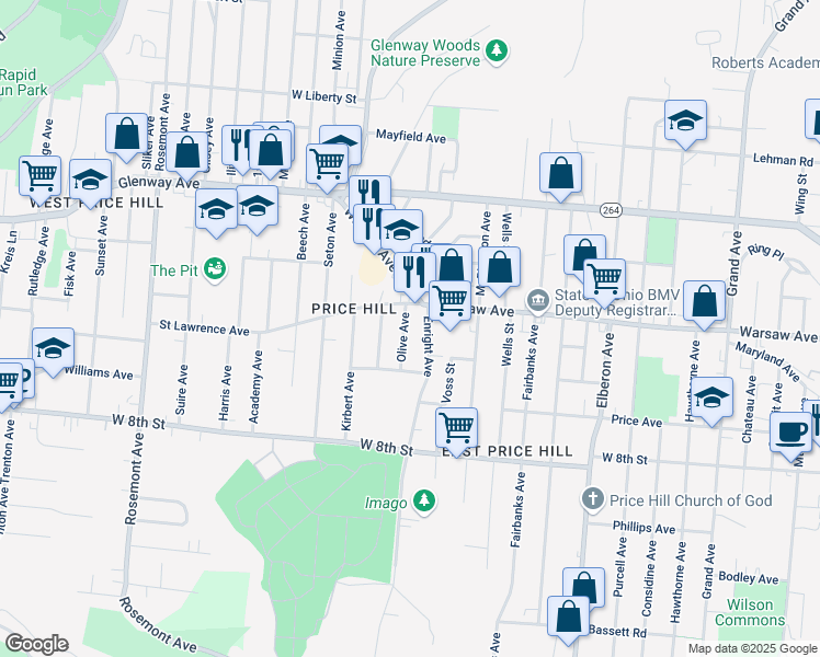 map of restaurants, bars, coffee shops, grocery stores, and more near 946 Olive Avenue in Cincinnati