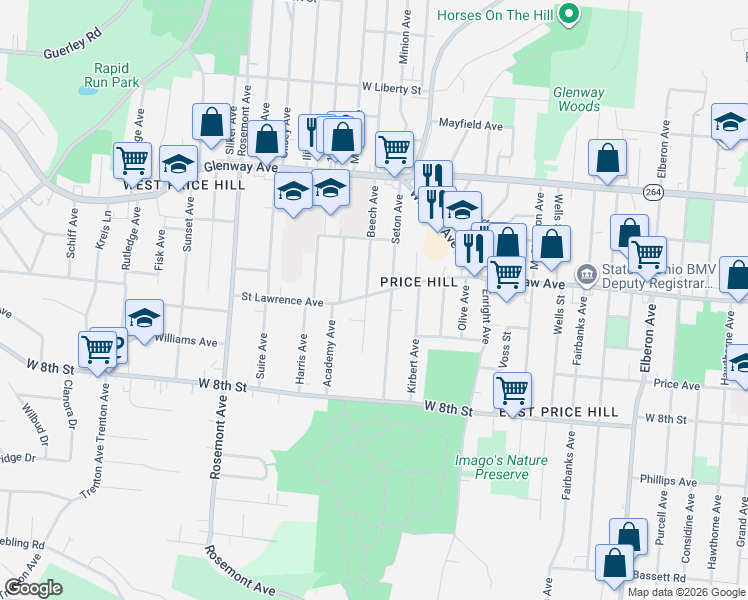 map of restaurants, bars, coffee shops, grocery stores, and more near 892 Beech Avenue in Cincinnati
