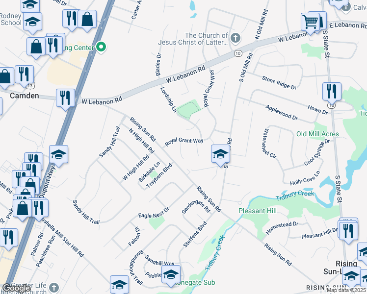 map of restaurants, bars, coffee shops, grocery stores, and more near 7 Crown Circle in Dover