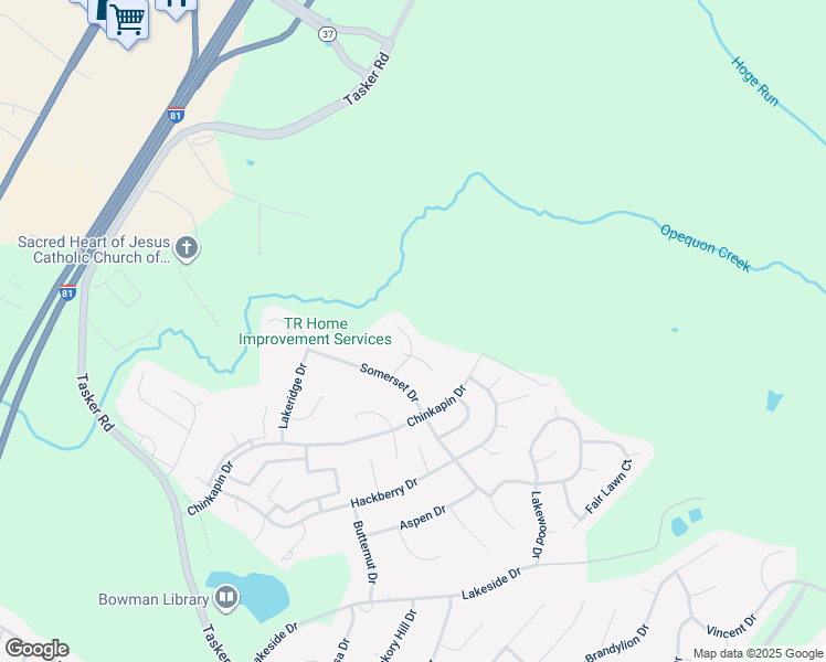 map of restaurants, bars, coffee shops, grocery stores, and more near 114 Summer Lake Drive in Stephens City