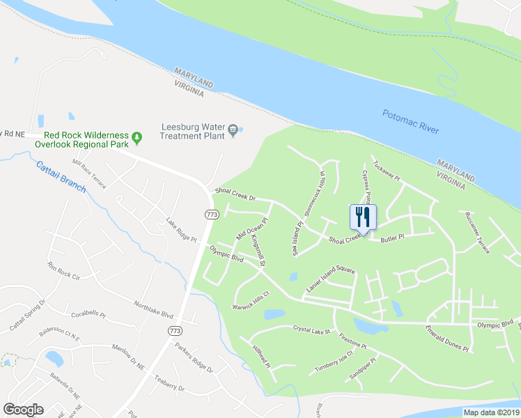 map of restaurants, bars, coffee shops, grocery stores, and more near 43270 Mission Hills Way in Leesburg