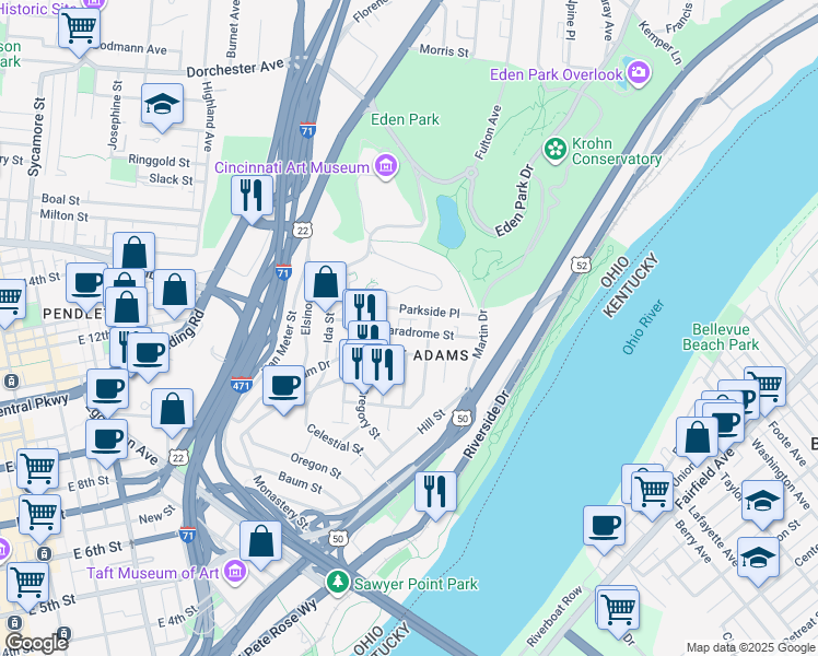 map of restaurants, bars, coffee shops, grocery stores, and more near 958 Hatch Street in Cincinnati