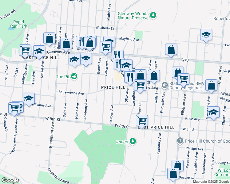 map of restaurants, bars, coffee shops, grocery stores, and more near 955 Oakland Avenue in Cincinnati