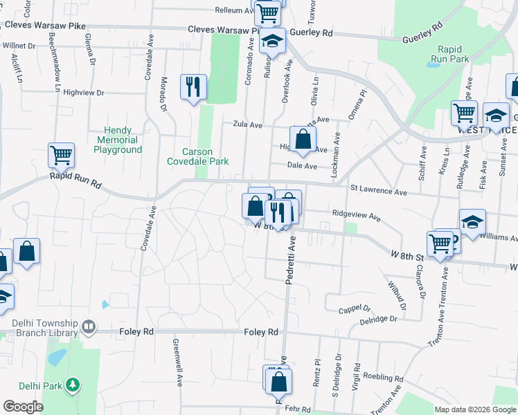 map of restaurants, bars, coffee shops, grocery stores, and more near 811 Overlook Avenue in Cincinnati