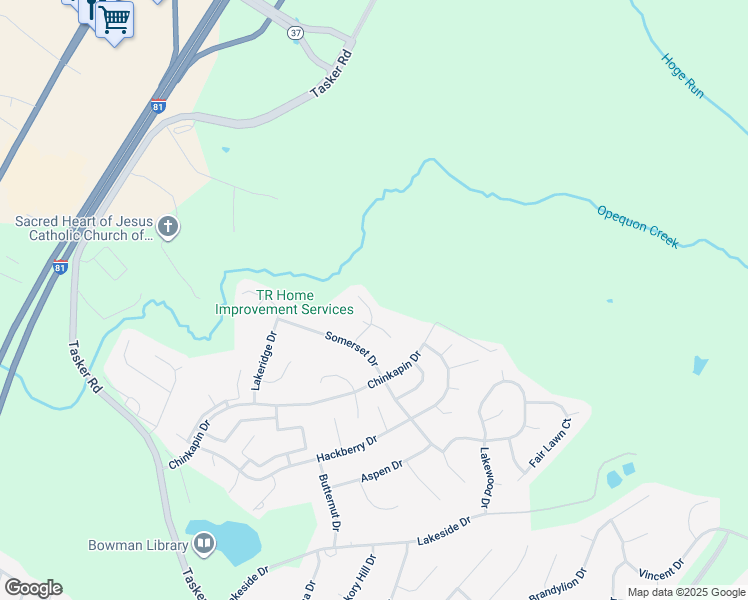 map of restaurants, bars, coffee shops, grocery stores, and more near 114 Summer Lake Drive in Stephens City