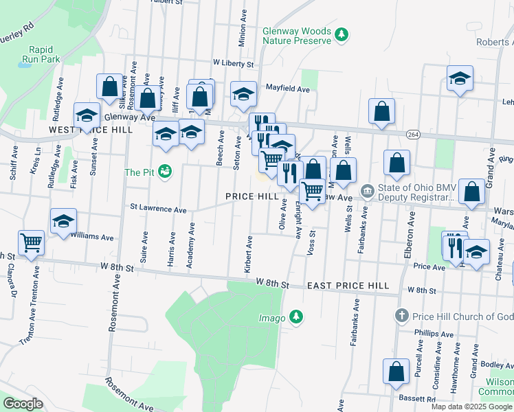 map of restaurants, bars, coffee shops, grocery stores, and more near 955 Oakland Avenue in Cincinnati