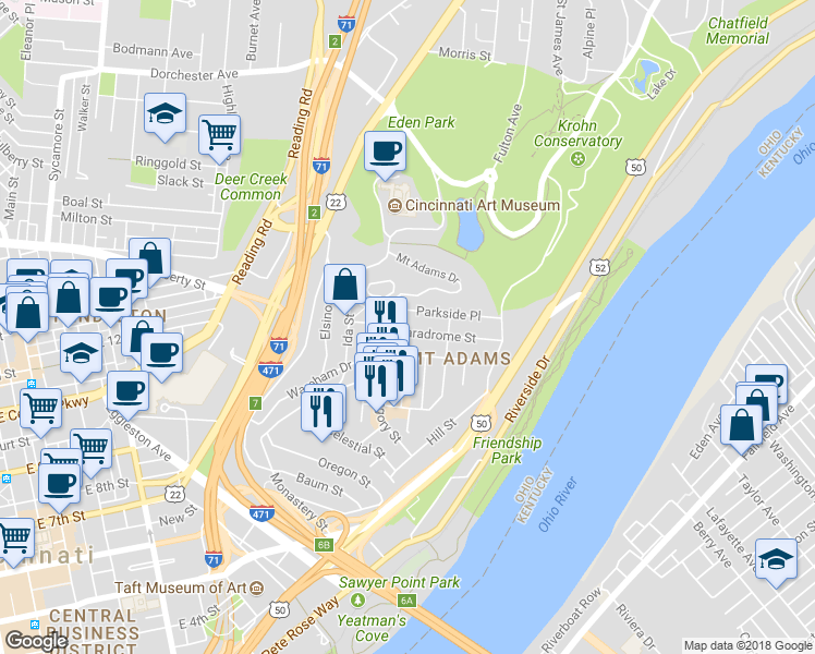map of restaurants, bars, coffee shops, grocery stores, and more near 958 Hatch Street in Cincinnati