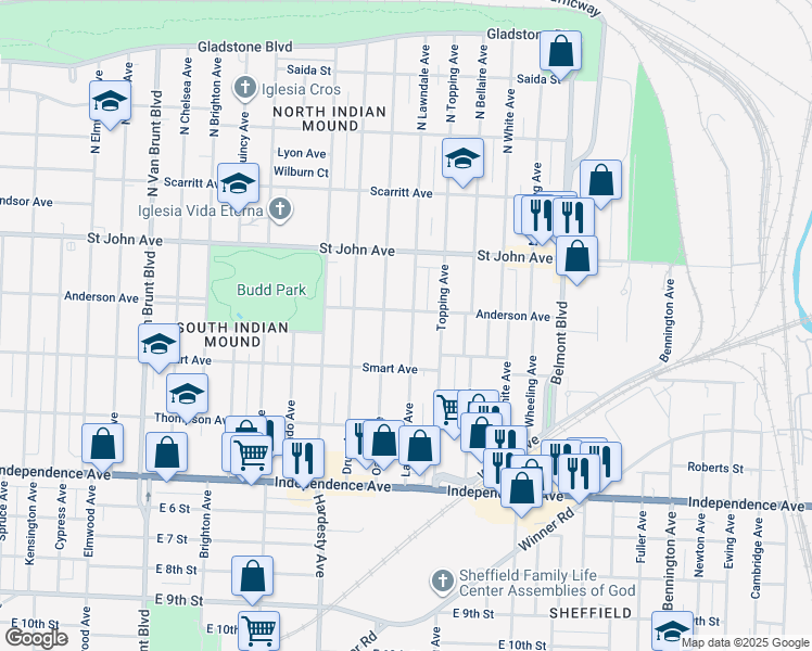 map of restaurants, bars, coffee shops, grocery stores, and more near 333 Lawndale Avenue in Kansas City