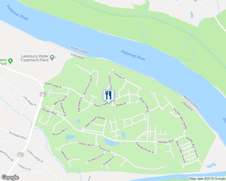 map of restaurants, bars, coffee shops, grocery stores, and more near 18254 Cypress Point Terrace in Leesburg