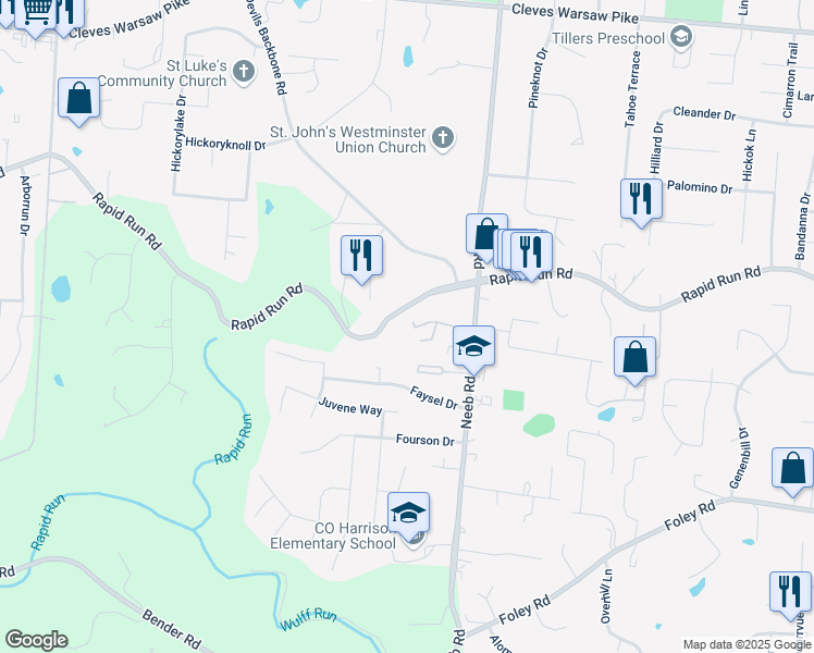 map of restaurants, bars, coffee shops, grocery stores, and more near 942 Countryridge Lane in Cincinnati