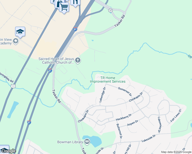 map of restaurants, bars, coffee shops, grocery stores, and more near 225 Lakeridge Drive in Stephens City