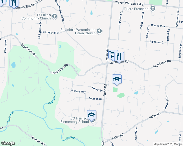 map of restaurants, bars, coffee shops, grocery stores, and more near 942 Countryridge Lane in Cincinnati